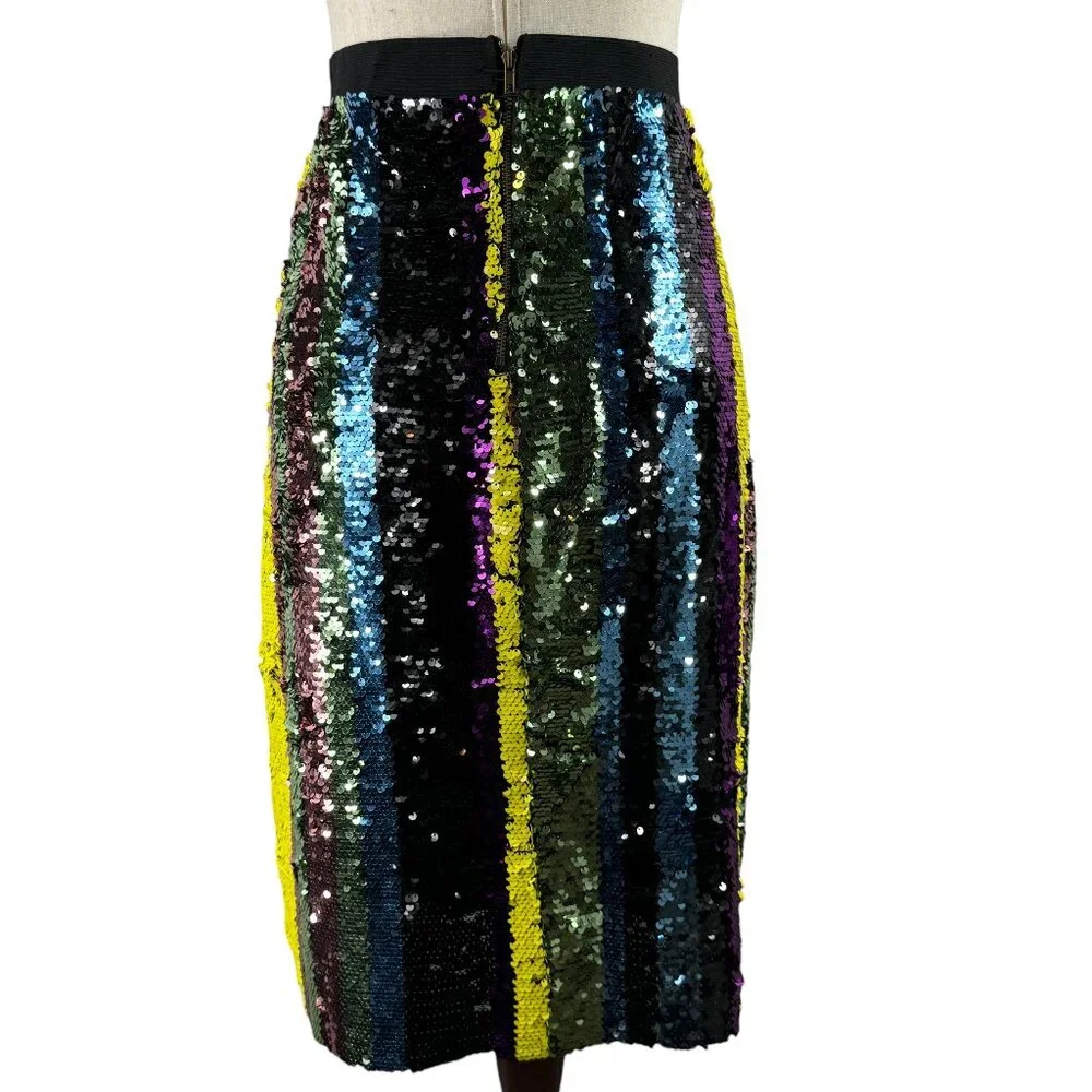 Love this! Davi & Dani Multi-Color Mulit-Strip Sequin A-Line Stretch Ski… - Picture 3 of 8